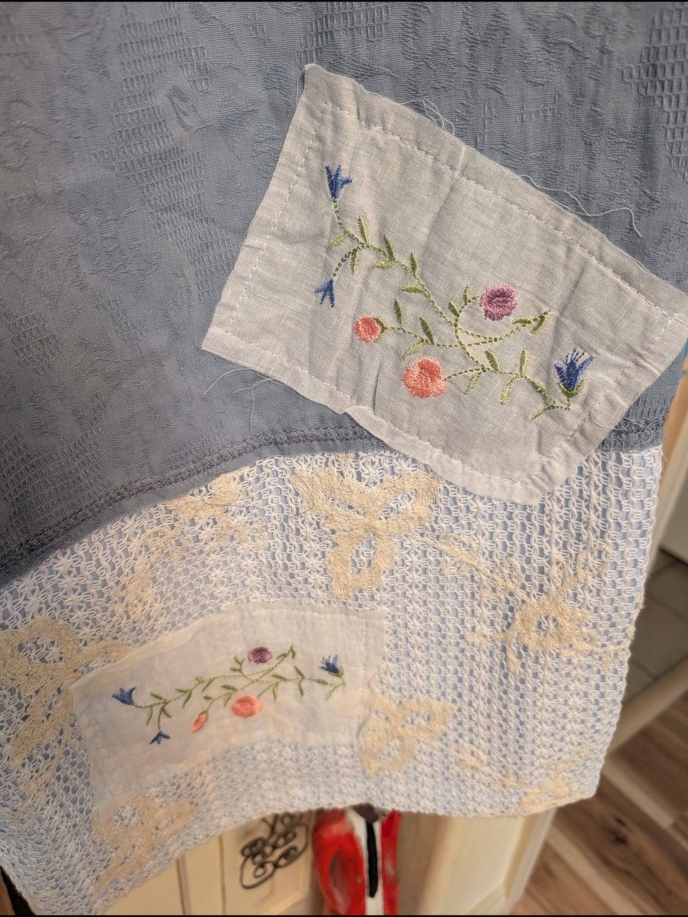 Bohemian Patchwork Wide-Leg Pants in Light Blue - Picture 11 of 15